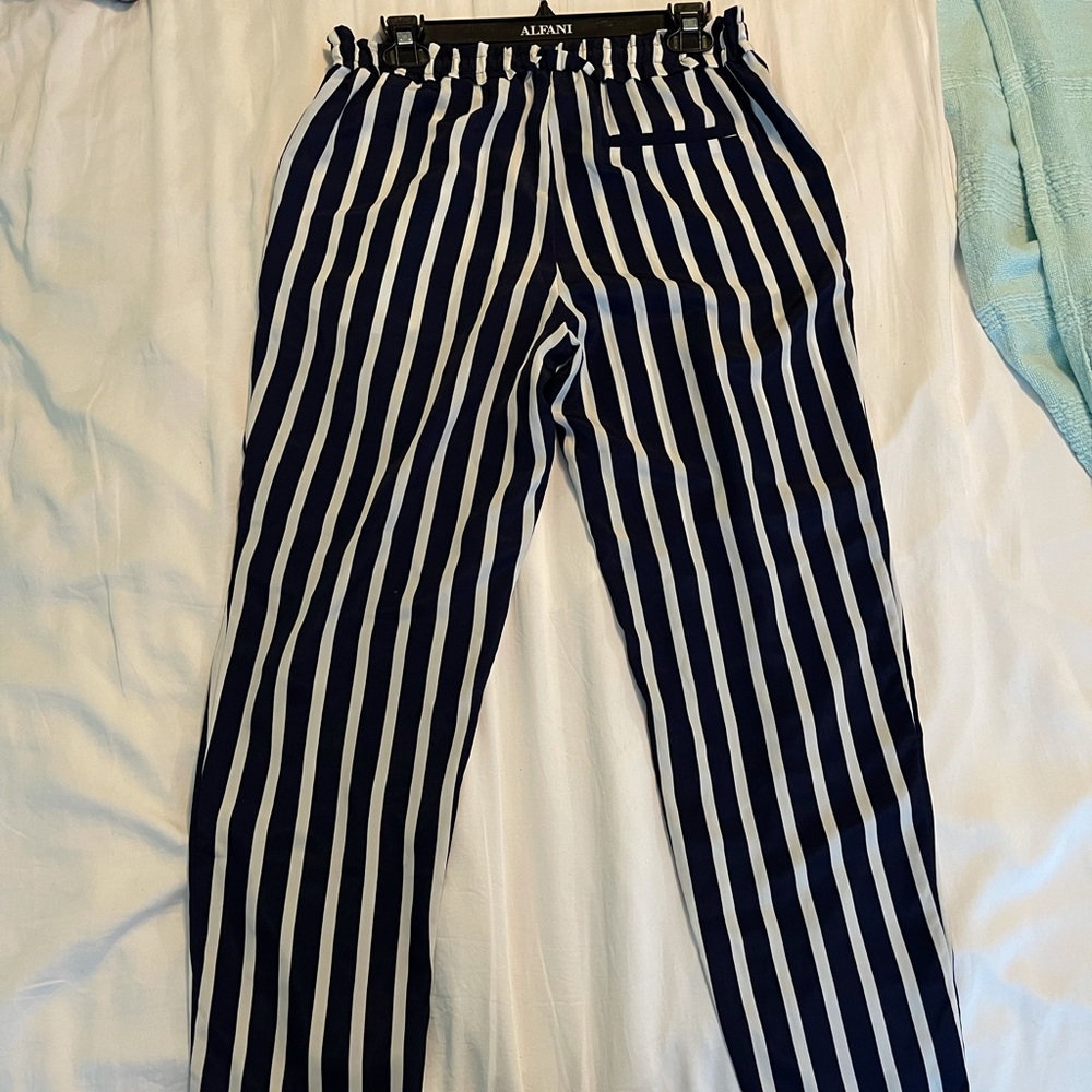 Zara White and Blue Striped Pants